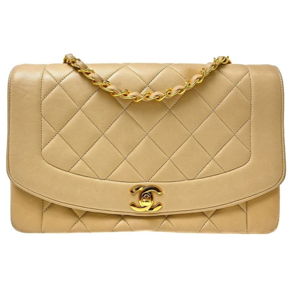 Chanel Vintage Diana Flap Quilted Lambskin Beige Leather Shoulder Bag Bag